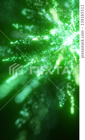 Abstract green particle burst with glowing light trails, sparkling energy, and soft bokeh in a futuristic motion background 139165511