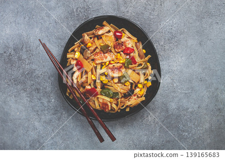 fried noodles with chicken meat and vegetables, Bami Goreng, Indonesian dish, no people, fried noodles with chicken meat and vegetables, Bami Goreng, Indonesian dish, no people, 139165683