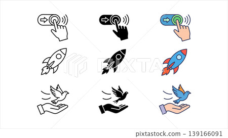 Deploy launch and product release icon set with rocket ship cloud and arrow symbols in outline solid black and colorful design styles isolated on white background Deploy launch and product release icon set with rocket ship cloud and arrow symbols in outline solid black and colorful design styles isolated on white background 139166091