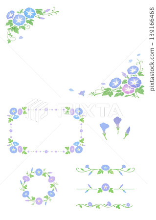 Watercolor morning glory frame set (transparent) hand-drawn Watercolor morning glory frame set (transparent) hand-drawn 139166468