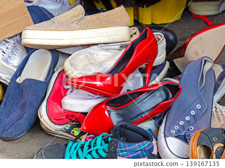 Second hand female footwear on flea market Second hand female footwear on flea market 139167135