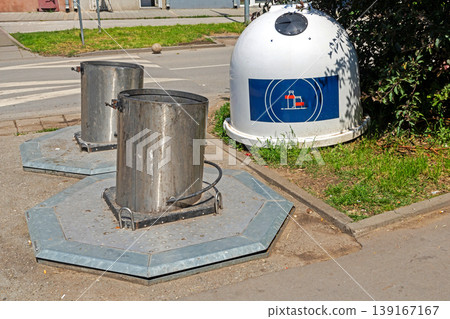 Recycling industry containers on a street 139167167