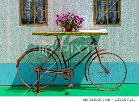 Retro decorative table in countryside Retro decorative table in countryside 139167183