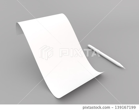 Blank paper and pen on a gray background ready for writing notes or ideas in a simple workspace setting at any time Blank paper and pen on a gray background ready for writing notes or ideas in a simple workspace setting at any time 139167199