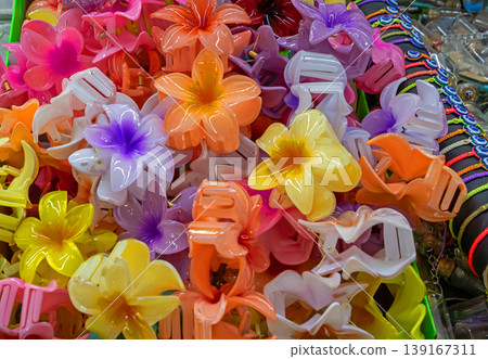 Colorful plastic hair clips pile Colorful plastic hair clips pile 139167311