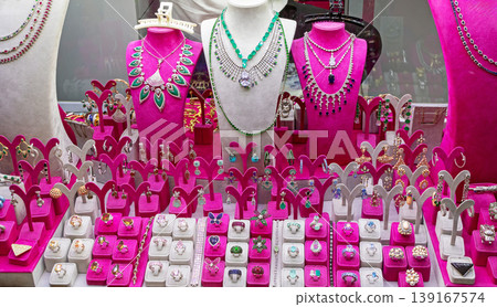 Jewelry sold on market stall Jewelry sold on market stall 139167574