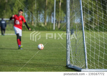 Selective ficus of Soccer Goal Net Close Up Selective ficus of Soccer Goal Net Close Up 139167772