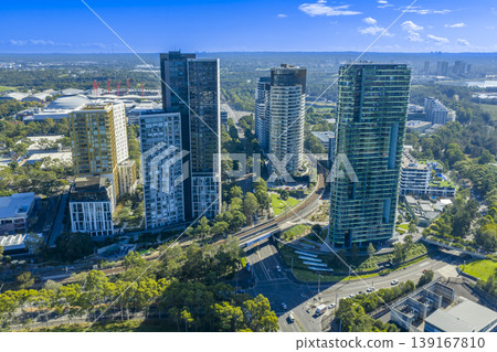 Aerial photograph of tall residential buildings in Sydney Olympic Park Aerial photograph of tall residential buildings in Sydney Olympic Park 139167810