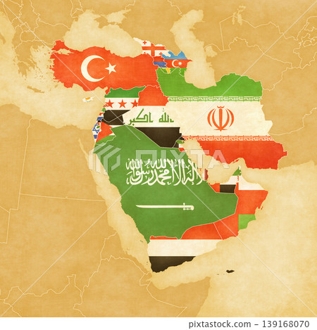 Ocher map of Middle East - West Asia Ocher map of Middle East - West Asia 139168070