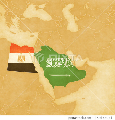 Ocher map of Middle East - Saudi Arabia and Egypt Ocher map of Middle East - Saudi Arabia and Egypt 139168071