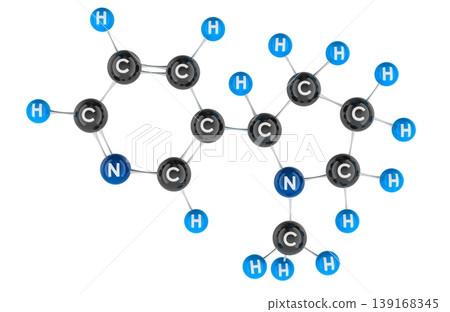 Nicotine molecule model. 3D rendering Nicotine molecule model. 3D rendering 139168345