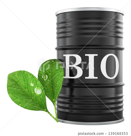 Biofuel barrel with green leaves, concept of biofuel renewable energy and sustainable fuel. 3d rendering 139168353