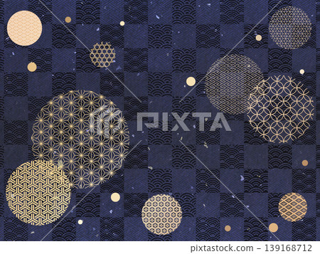 Japanese-style polka dot and checkered pattern background illustration Japanese-style polka dot and checkered pattern background illustration 139168712