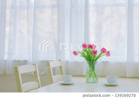 pink tulips in a vase pink tulips in a vase 139169278
