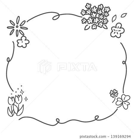 Hand-drawn style floral vine frame illustration (black lines, white background / botanical / decorative) Hand-drawn style floral vine frame illustration (black lines, white background / botanical / decorative) 139169294