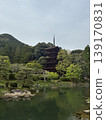 The Rurikoji Five-Storied Pagoda under a cloudy sky after the cherry blossoms have fallen in spring, following the completion of its cypress bark roofing renovation. 139170831