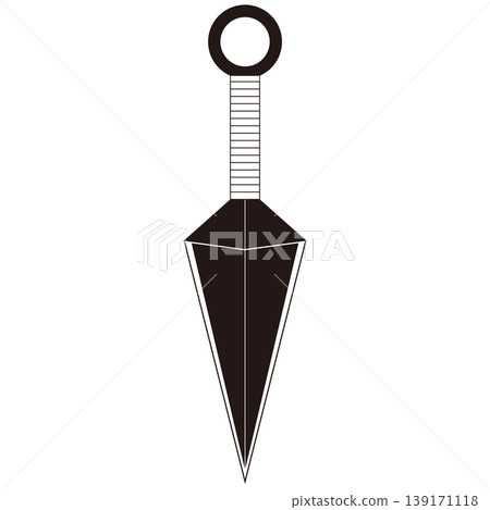 A simple black and white illustration of a kunai used by a ninja. 139171118