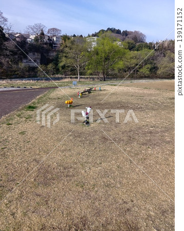 Playground equipment on the Hirose River embankment in the morning Playground equipment on the Hirose River embankment in the morning 139171152
