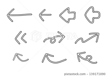 Set of hand-drawn arrow illustrations with outlines Set of hand-drawn arrow illustrations with outlines 139171890