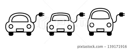 一組可愛的電動車圖標,配有電源插座。 一組可愛的電動車圖標,配有電源插座。 139171916