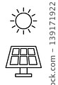 立式太陽能板圖示；黑白線圖向量圖。 139171922