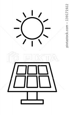 Icon of a stand-type solar power panel; black and white line drawing vector illustration. 139171922
