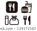 Silhouette icon set for bento boxes, fast food, and restaurants. 139172562
