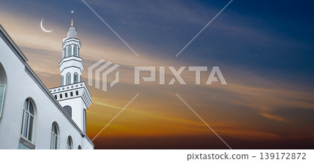 Masjid Dome Islam Moon Star Night Isra miraj Namaz Sunset Background Mubaruk Greeting Islam Ramadan Element Masjid Aqsa Hajj Kaaba Umrah Eid Arabian Religion Islamic Arab Muslim Greeting Miraj Kaaba. 139172872