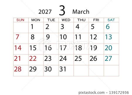 2027 Calendar March (2) 2027 Calendar March (2) 139172936