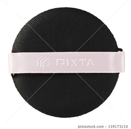 A black puff cut out against a white background (with a pink ribbon). 139173210