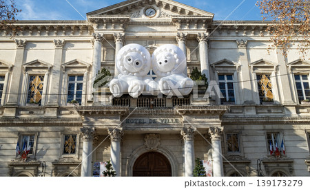 Anooki sit on the exterior of hotel de ville. The Anooki sculptures, designed by Moetu Batlle and David Passegand, are featured in Avignon, for Christmas Anooki sit on the exterior of hotel de ville. The Anooki sculptures, designed by Moetu Batlle and David Passegand, are featured in Avignon, for Christmas 139173279