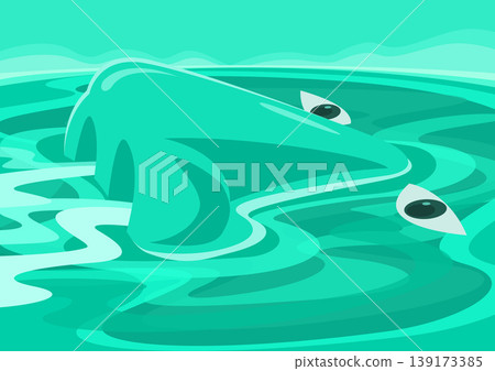 Surrealism illustration of a floating nose and eye-like simple shapes in a turquoise sea, conveying a sense of loneliness and isolation. Surrealism illustration of a floating nose and eye-like simple shapes in a turquoise sea, conveying a sense of loneliness and isolation. 139173385