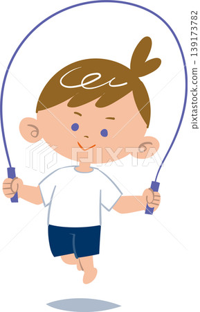A boy in his gym uniform jumps rope A boy in his gym uniform jumps rope 139173782