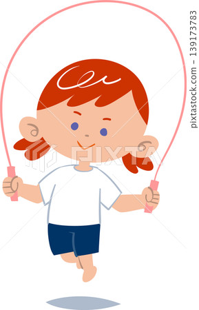 A girl in her gym uniform jumps rope A girl in her gym uniform jumps rope 139173783