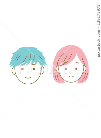 Illustration of a smiling man and a woman's mother. 139173979