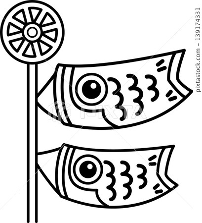 Carp streamer (black and white coloring page) 139174331