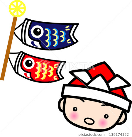 Children's Day (Tango no Sekku): A boy wearing an origami helmet and a carp streamer. Children's Day (Tango no Sekku): A boy wearing an origami helmet and a carp streamer. 139174332