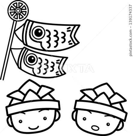 兒童節(探戈の節):一個戴著摺紙頭盔、掛著鯉魚旗的男孩-黑白著色頁 兒童節(探戈の節):一個戴著摺紙頭盔、掛著鯉魚旗的男孩-黑白著色頁 139174337