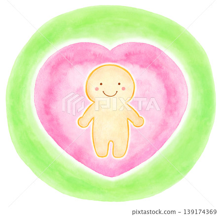 Pink heart and person (with a light green background) Pink heart and person (with a light green background) 139174369