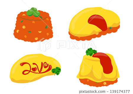 一組各種煎蛋飯的插圖 一組各種煎蛋飯的插圖 139174377