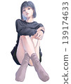 一個穿著便服的女孩，陷入了沉思。 139174633