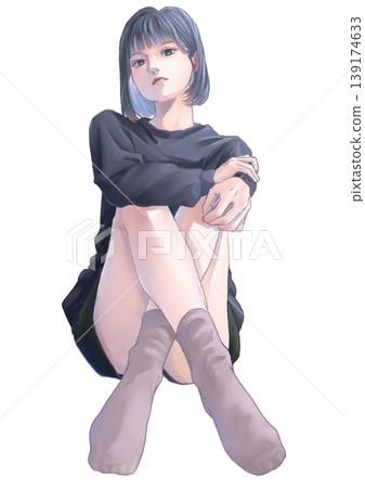 一個穿著便服的女孩,陷入了沉思。 一個穿著便服的女孩,陷入了沉思。 139174633