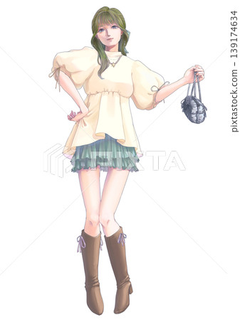 Stylish female illustration (full body, pose) 139174634