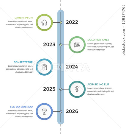 Vertical Business Infographic Timeline Template with 5 Steps Vertical Business Infographic Timeline Template with 5 Steps 139174763