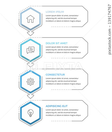 Vertical Process Infographic with 4 Hexagon Steps 139174767