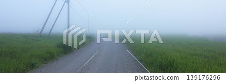A serene summer scene at the very edge of Hokkaido's Notsuke Peninsula, shrouded in sea fog. A serene summer scene at the very edge of Hokkaido's Notsuke Peninsula, shrouded in sea fog. 139176296