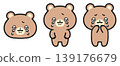 A set of illustrations of a crying bear with teary eyes. 139176679