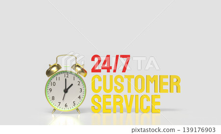 24 7 Customer Service Concept With Alarm Clock And Bold Yellow Text 3d render. 24 7 Customer Service Concept With Alarm Clock And Bold Yellow Text 3d render. 139176903