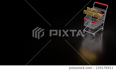 Digital Marketing Concept with Shopping Cart on Dark Background 3d render. Digital Marketing Concept with Shopping Cart on Dark Background 3d render. 139176911