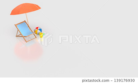 Relaxing Summer Beach Setup with Chair Umbrella and Colorful Accessories 3d render. 139176930